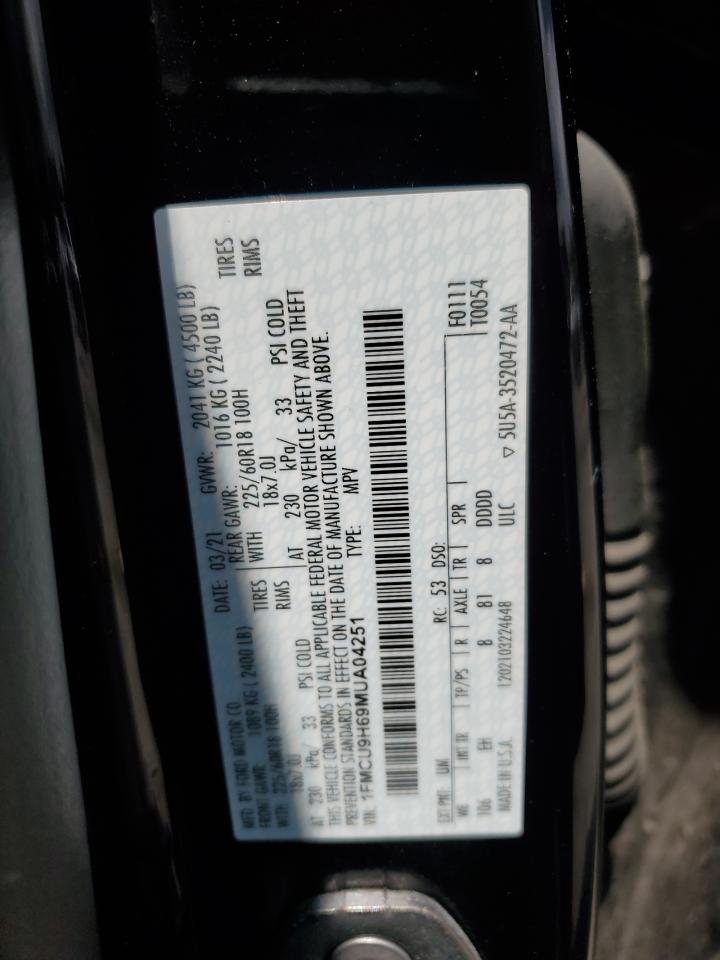 2021 Ford Escape Sel VIN: 1FMCU9H69MUA04251 Lot: 63399655