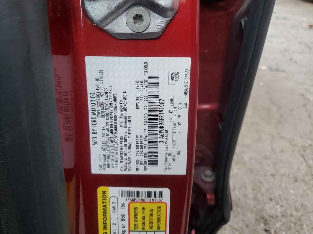 2015 Ford Fusion Titanium VIN: 3FA6P0K96FR191987 Lot: 64099485