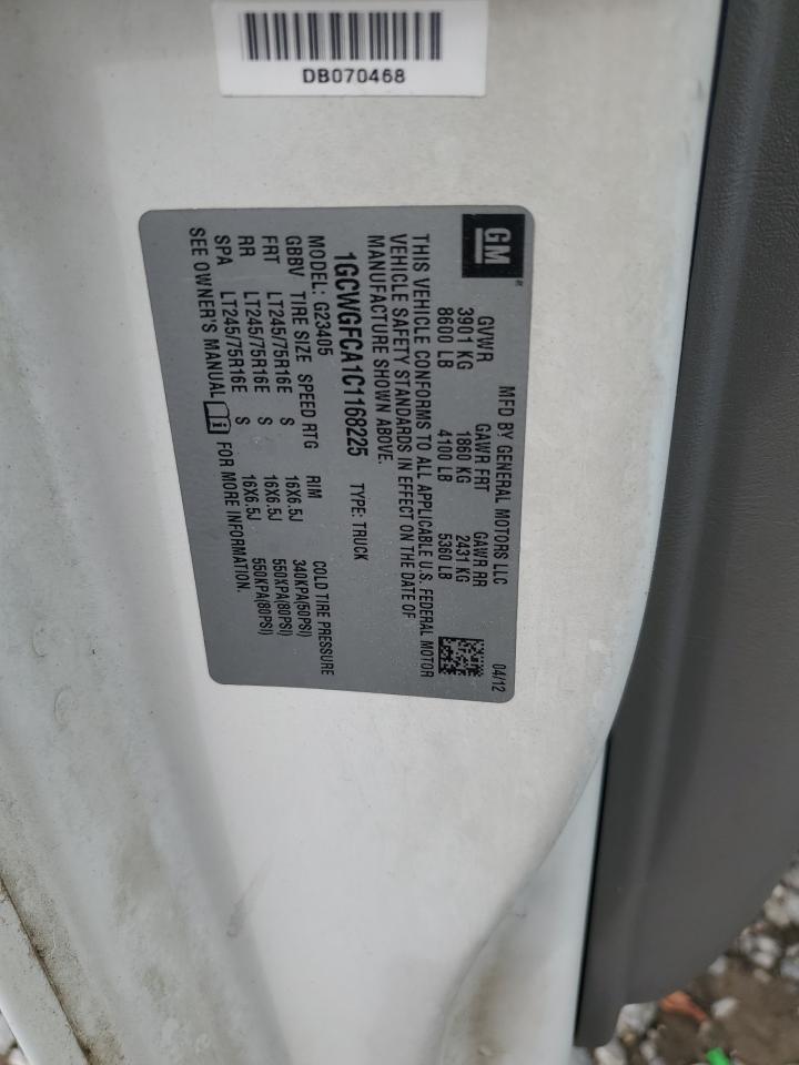 2012 Chevrolet Express G2500 VIN: 1GCWGFCA1C1168225 Lot: 62392955