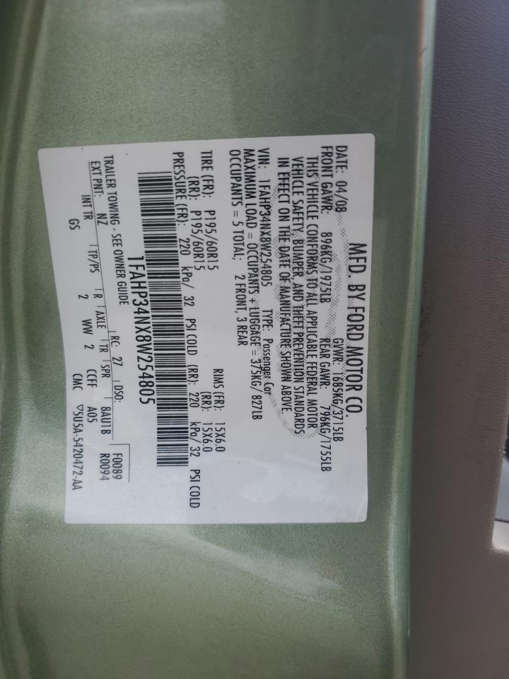 2008 Ford Focus S/Se VIN: 1FAHP34NX8W254805 Lot: 65483525