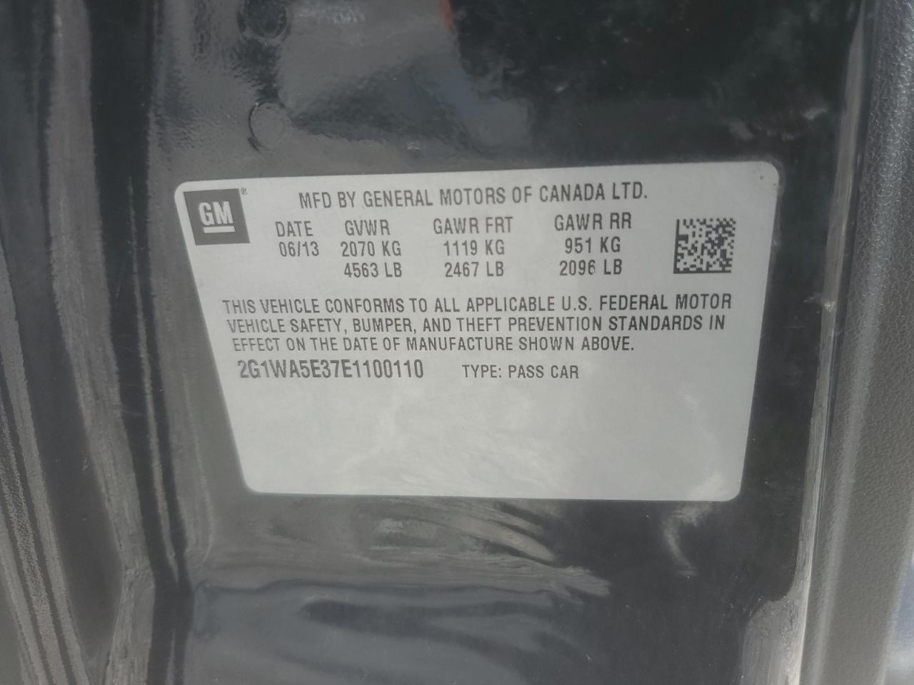 2014 Chevrolet Impala Limited Ls VIN: 2G1WA5E37E1100110 Lot: 63154645