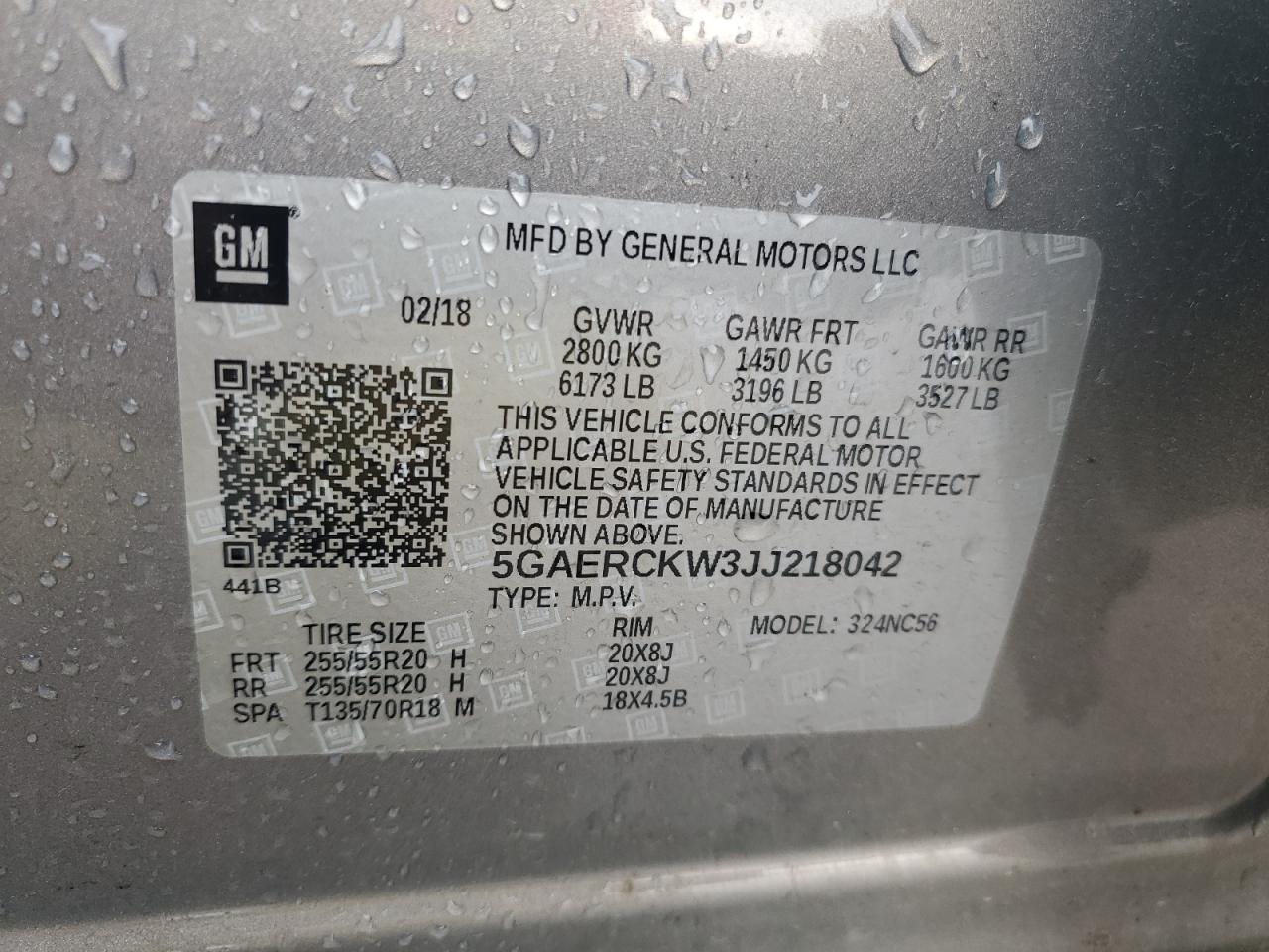 2018 Buick Enclave Premium VIN: 5GAERCKW3JJ218042 Lot: 63823735