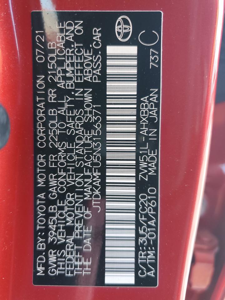 2022 Toyota Prius Night Shade VIN: JTDKAMFU5N3156371 Lot: 63636605