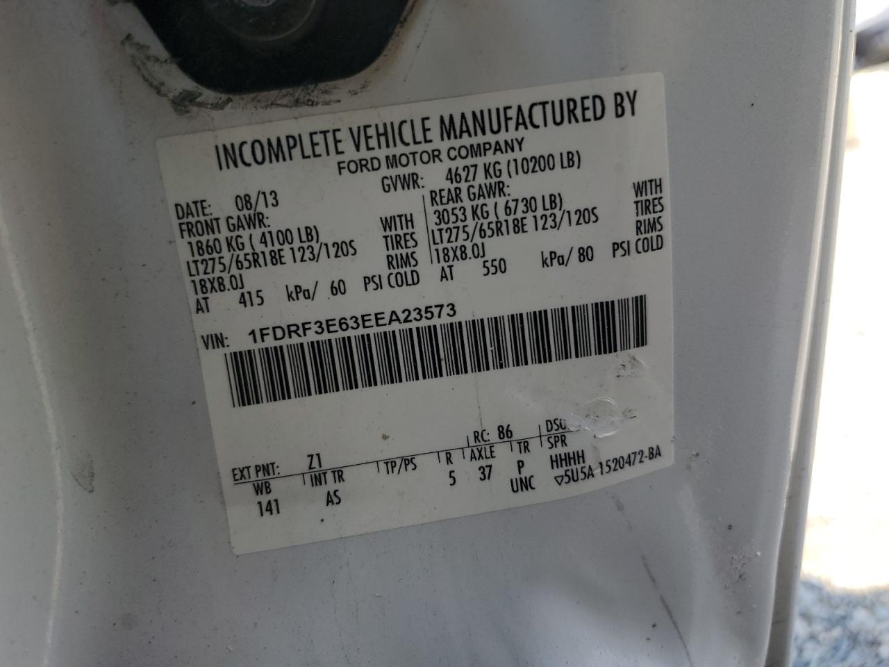 2014 Ford F350 Super Duty VIN: 1FDRF3E63EEA23573 Lot: 64078045