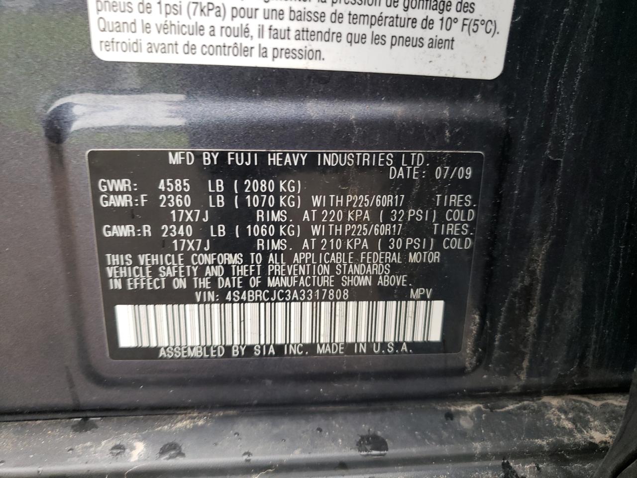 2010 Subaru Outback 2.5I Limited VIN: 4S4BRCJC3A3317808 Lot: 63094675