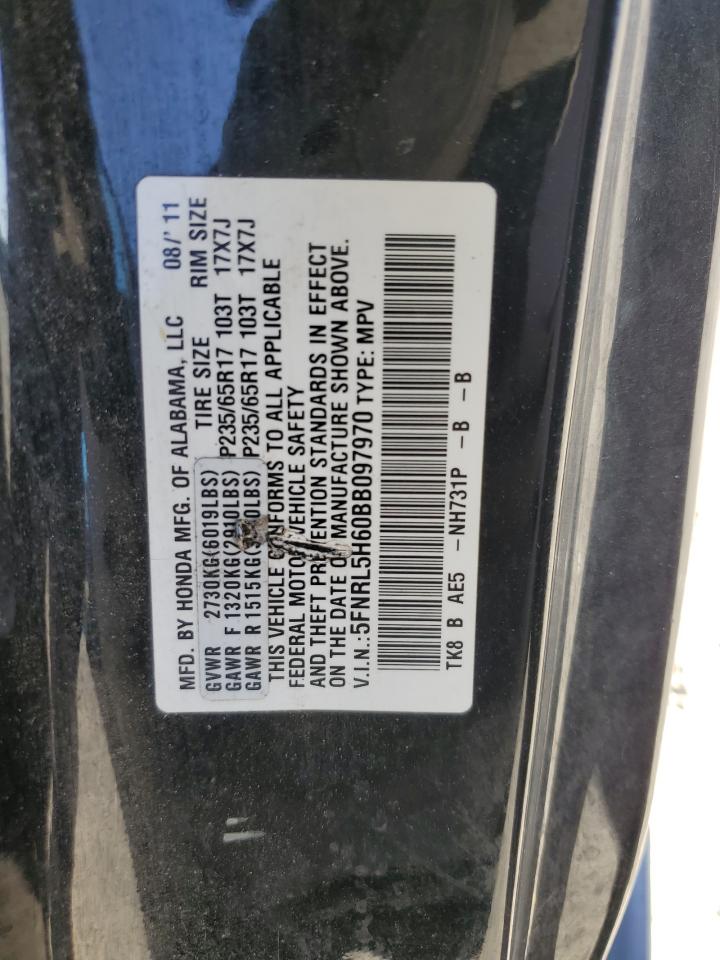 2011 Honda Odyssey Exl VIN: 5FNRL5H60BB097970 Lot: 62145505