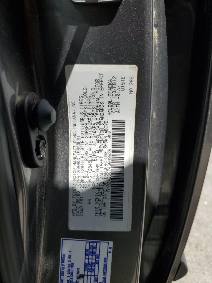 2004 Toyota Sienna Ce VIN: 5TDZA23C74S049639 Lot: 64000015