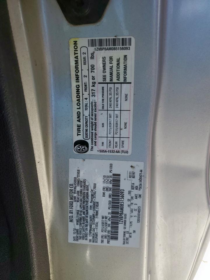 2011 Ford Mustang VIN: 1ZVBP8AM0B5156093 Lot: 87228135