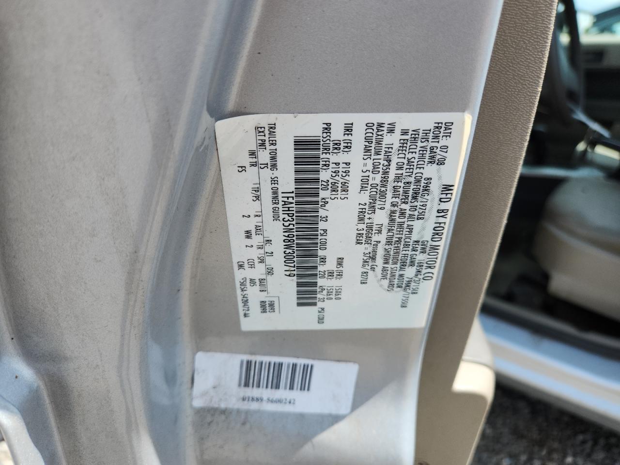 2008 Ford Focus Se VIN: 1FAHP35N98W300719 Lot: 64874185