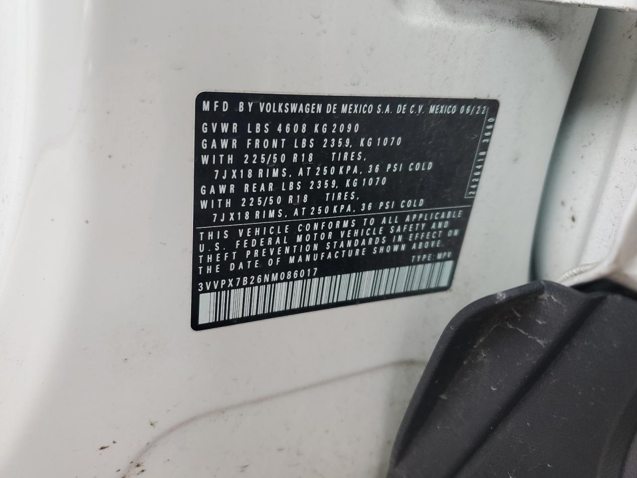 2022 Volkswagen Taos Se Iq Drive VIN: 3VVPX7B26NM086017 Lot: 66300215