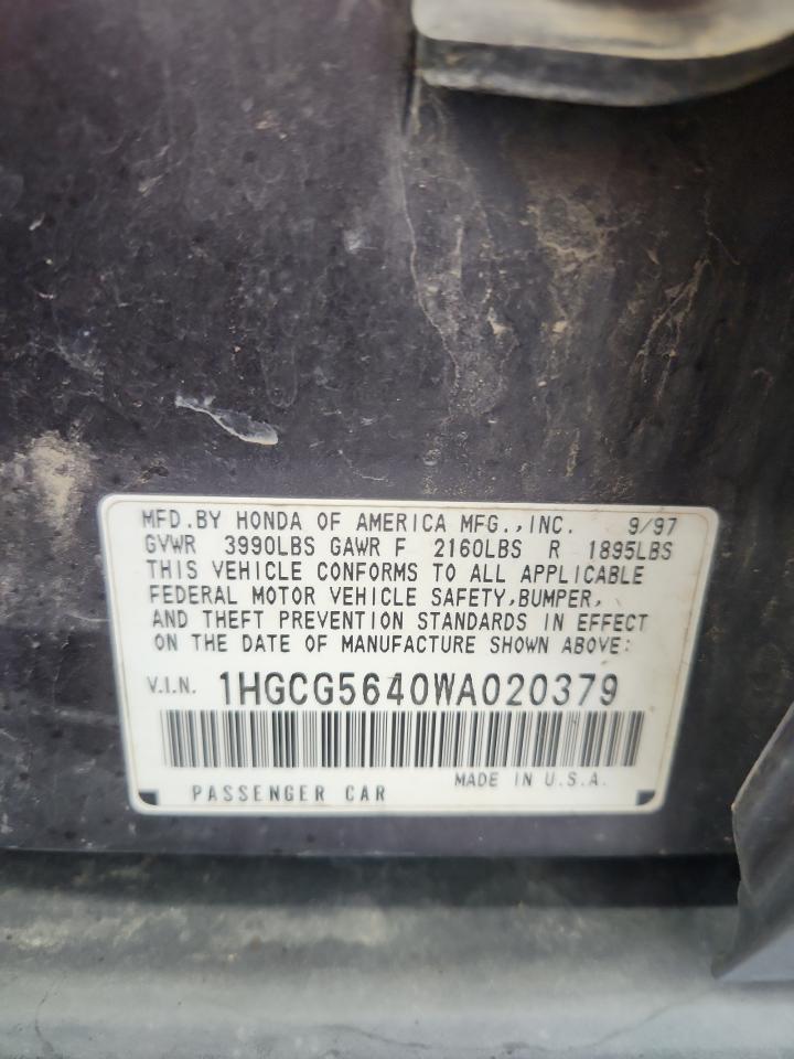 1998 Honda Accord Lx VIN: 1HGCG5640WA020379 Lot: 65035095