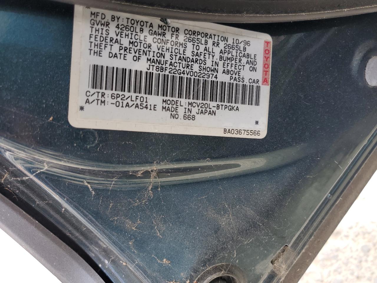 1997 Lexus Es 300 VIN: JT8BF22G4V0022974 Lot: 63841585