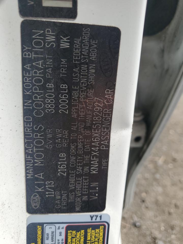 2014 Kia Forte Lx VIN: KNAFX4A6XE5182927 Lot: 63427065