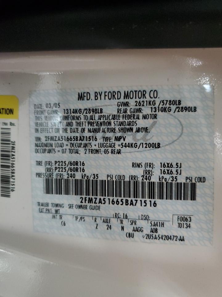 2005 Ford Freestar Se VIN: 2FMZA51665BA71516 Lot: 62507965