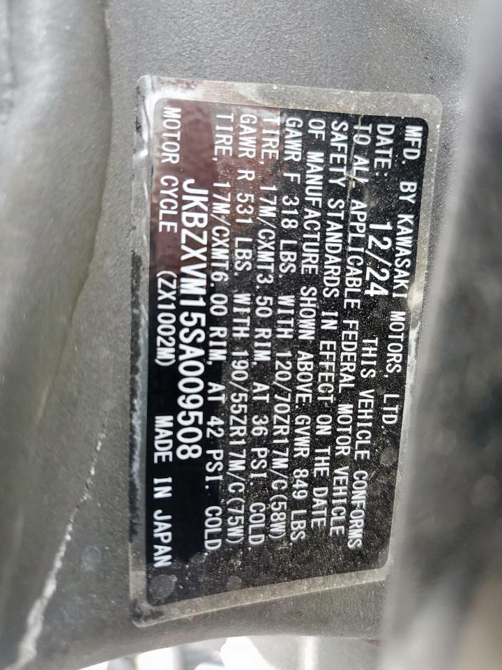 jkbzxvm15sa009508 JKBZXVM15SA009508 2025 Kawasaki Zx1002 M