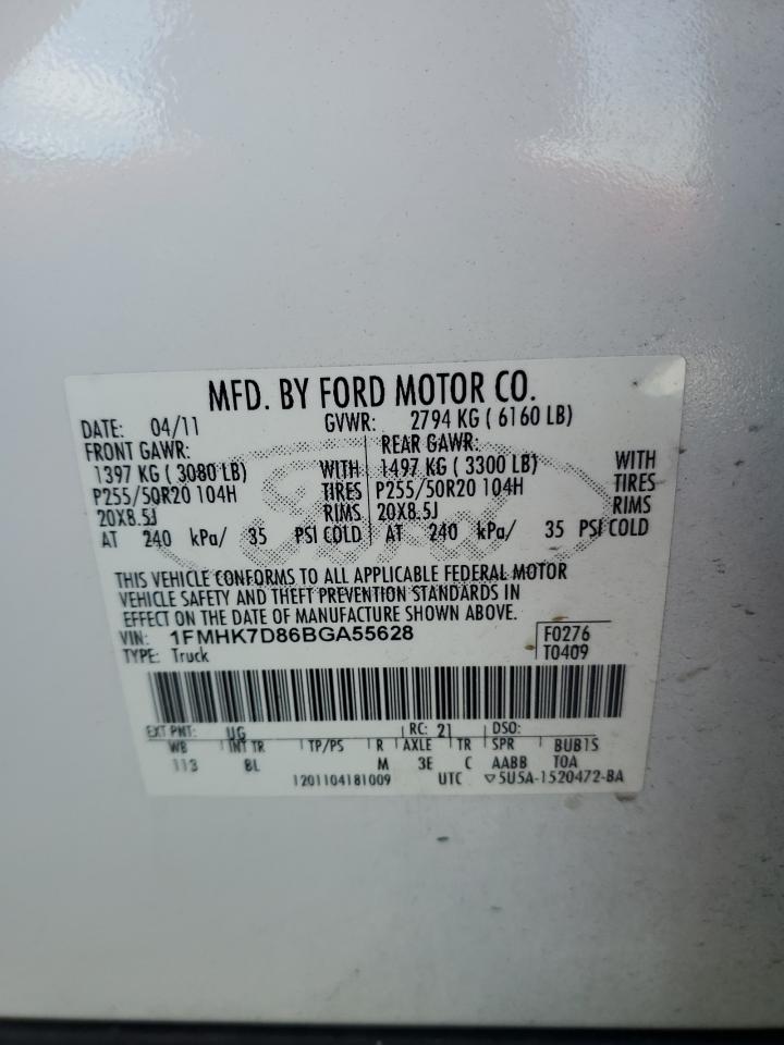 2011 Ford Explorer Xlt VIN: 1FMHK7D86BGA55628 Lot: 64883795