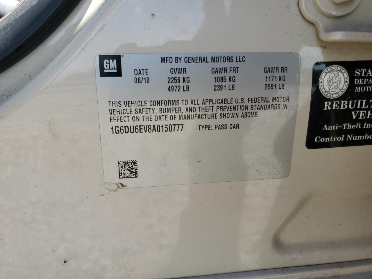 1g6du6ev8a0150777 1G6DU6EV8A0150777 2010 Cadillac Sts