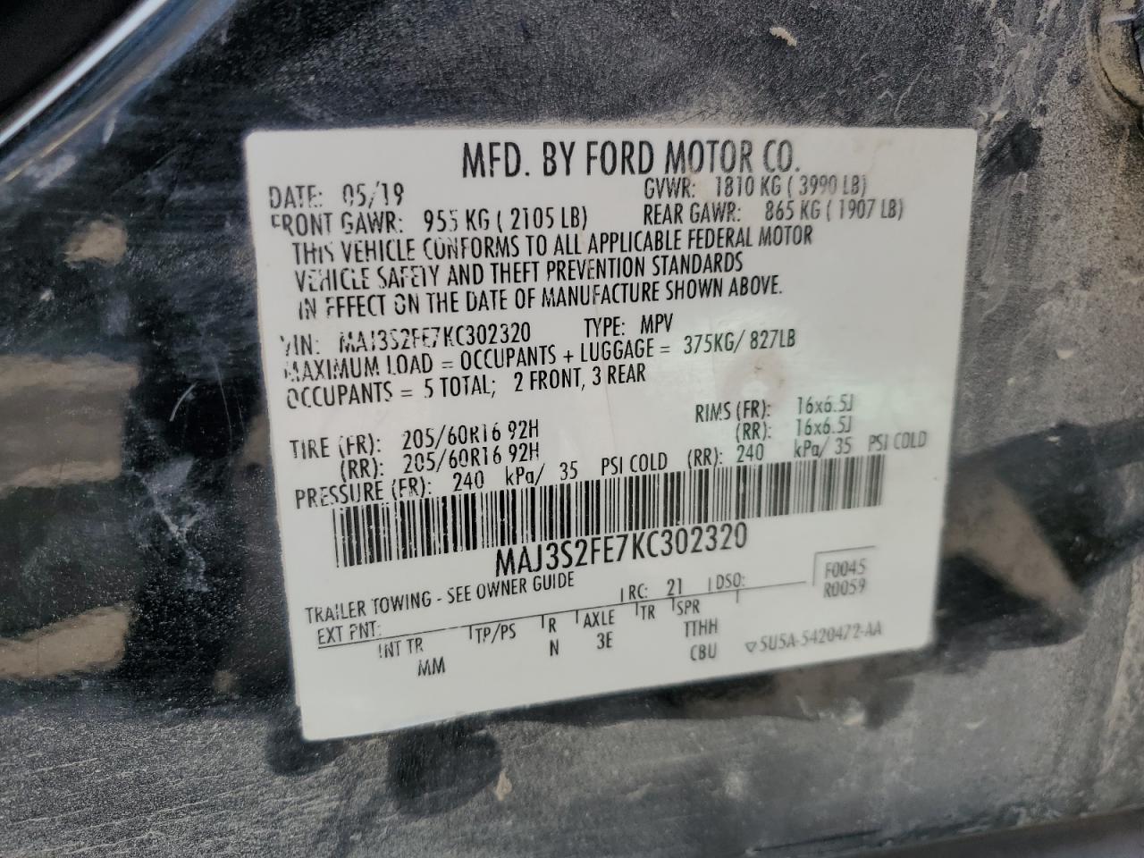 2019 Ford Ecosport S VIN: MAJ3S2FE7KC302320 Lot: 65173395