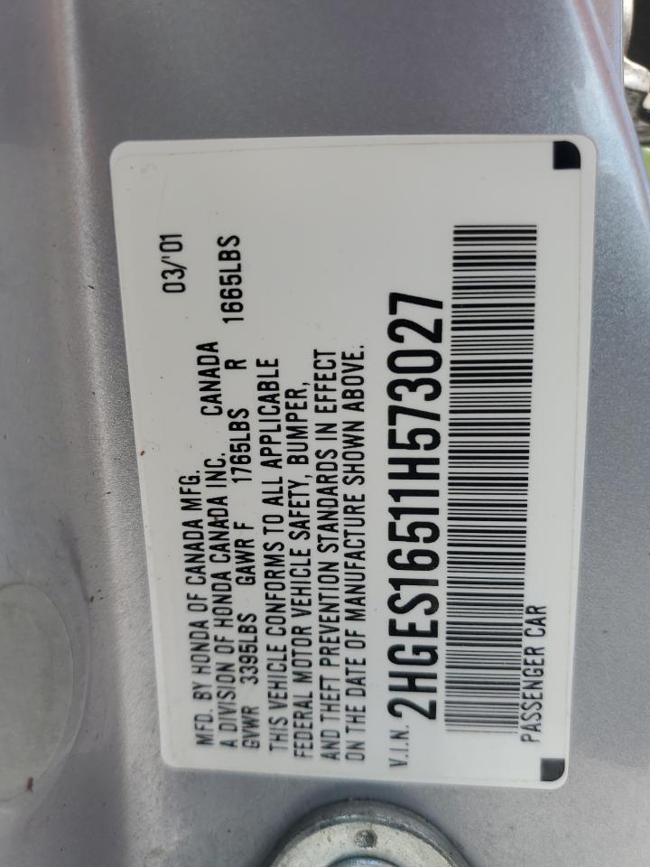 2001 Honda Civic Lx VIN: 2HGES16511H573027 Lot: 64448115