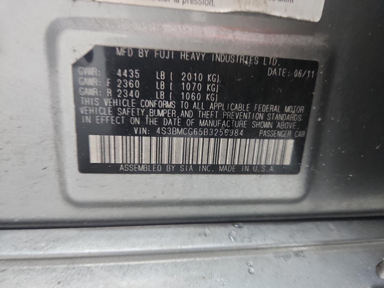 2011 Subaru Legacy 2.5I Premium VIN: 4S3BMCG65B3256984 Lot: 65357225