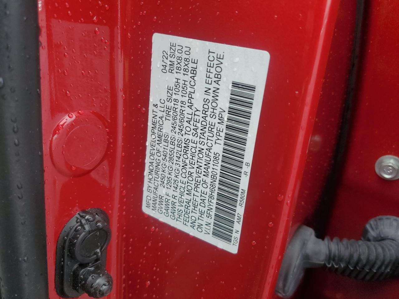 2022 Honda Passport Trail Sport VIN: 5FNYF8H68NB011085 Lot: 63617865