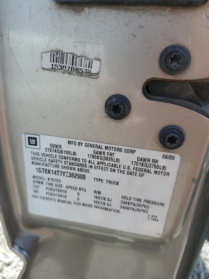 2000 GMC New Sierra K1500 VIN: 1GTEK14T7YZ362909 Lot: 46817805