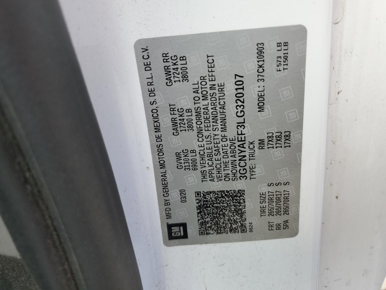 2020 Chevrolet Silverado K1500 VIN: 3GCNYAEF3LG320107 Lot: 65038035
