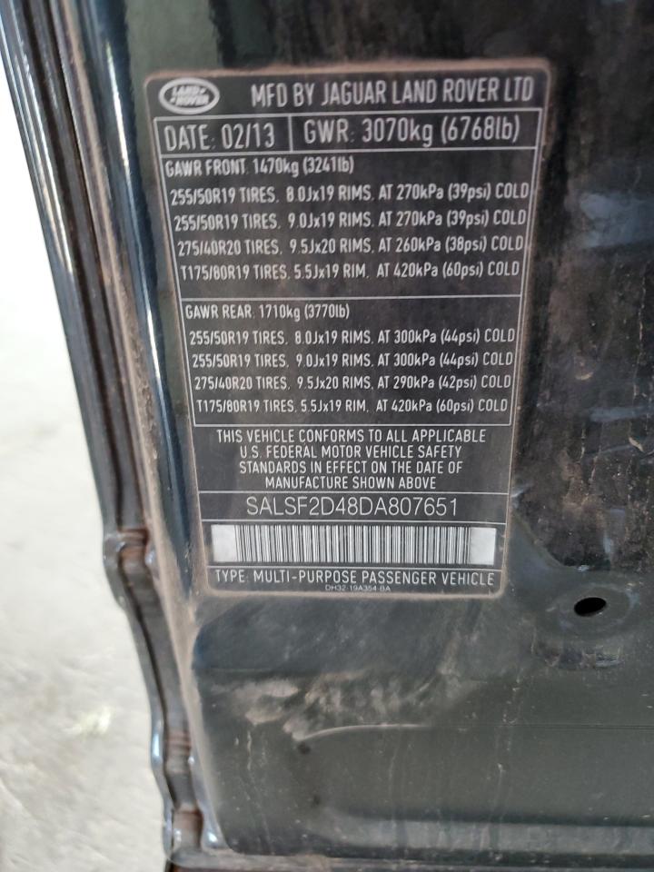 2013 Land Rover Range Rover Sport Hse VIN: SALSF2D48DA807651 Lot: 62774055