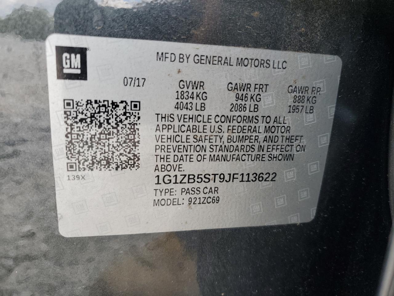 2018 Chevrolet Malibu Ls VIN: 1G1ZB5ST9JF113622 Lot: 64422925