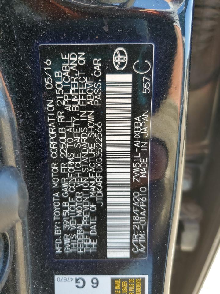 2016 Toyota Prius VIN: JTDKARFUXG3522566 Lot: 62891395