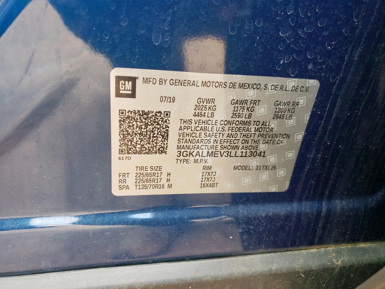2020 GMC Terrain Sle VIN: 3GKALMEV3LL113041 Lot: 65170975