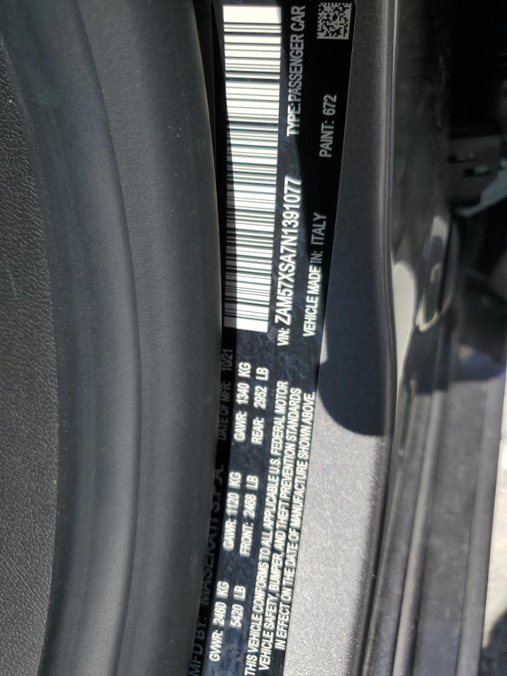 2022 Maserati Ghibli Base VIN: ZAM57XSA7N1391077 Lot: 66700025