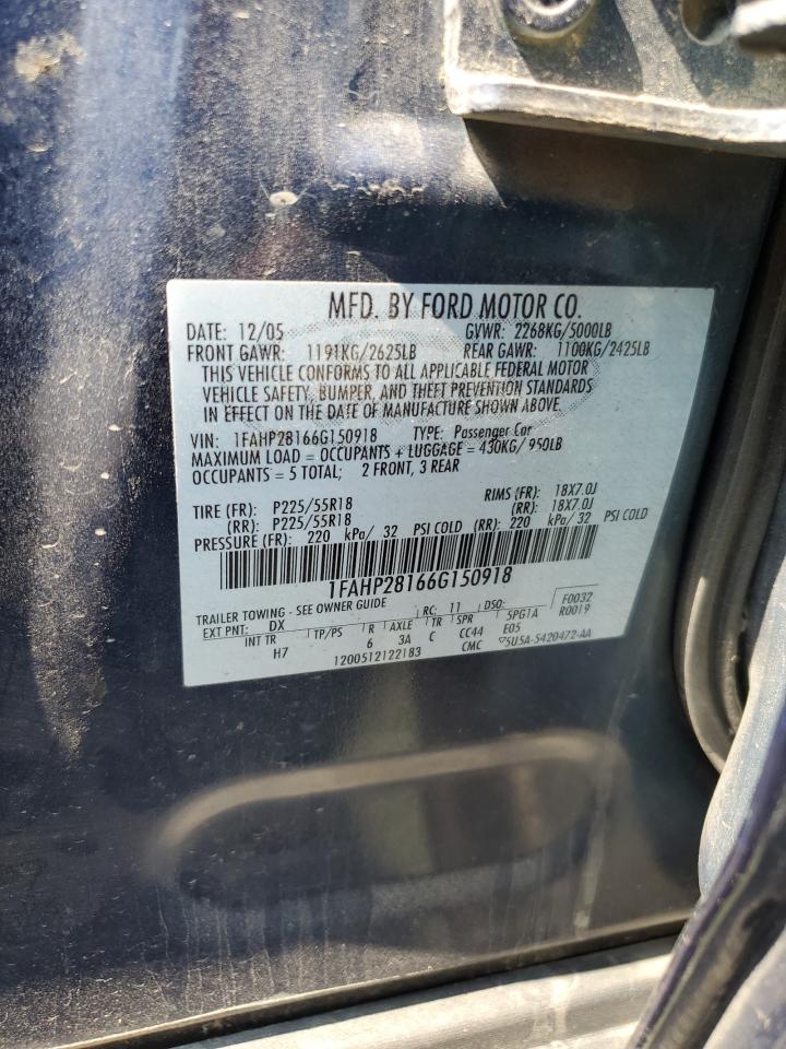 2006 Ford Five Hundred Limited VIN: 1FAHP28166G150918 Lot: 65188955