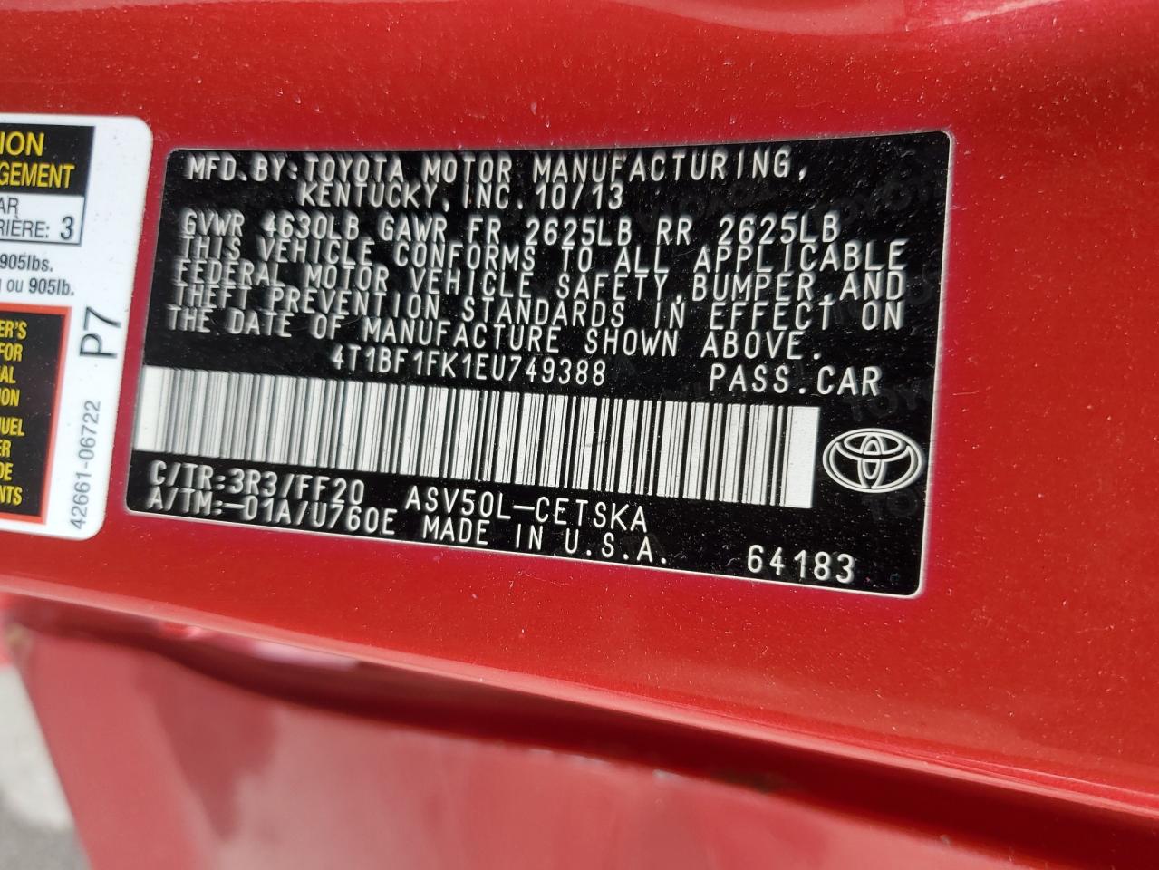 4t1bf1fk1eu749388 4T1BF1FK1EU749388 2014 Toyota Camry L