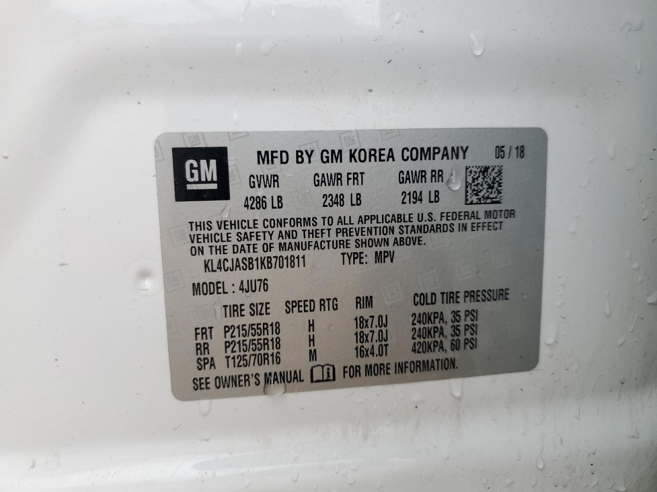 2019 Buick Encore Preferred VIN: KL4CJASB1KB701811 Lot: 65745955