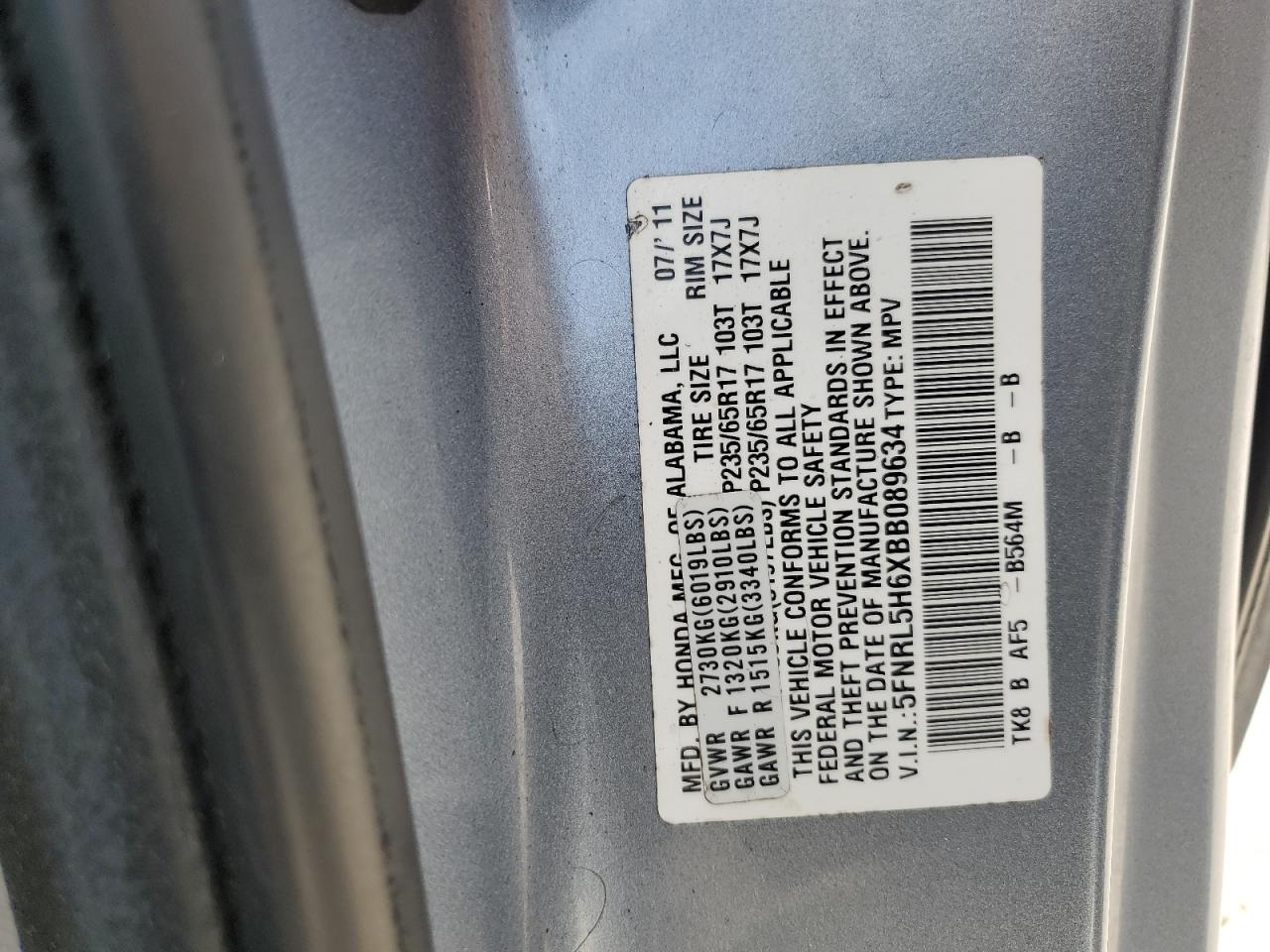 2011 Honda Odyssey Exl VIN: 5FNRL5H6XBB089634 Lot: 64086705