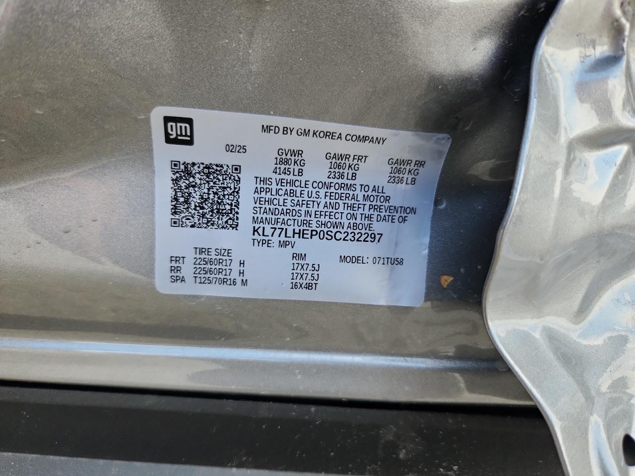 2025 Chevrolet Trax 1Lt VIN: KL77LHEP0SC232297 Lot: 63234265