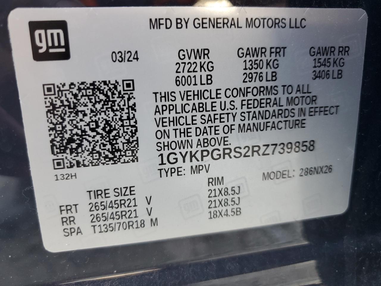 2024 Cadillac Xt6 Sport VIN: 1GYKPGRS2RZ739858 Lot: 62826955