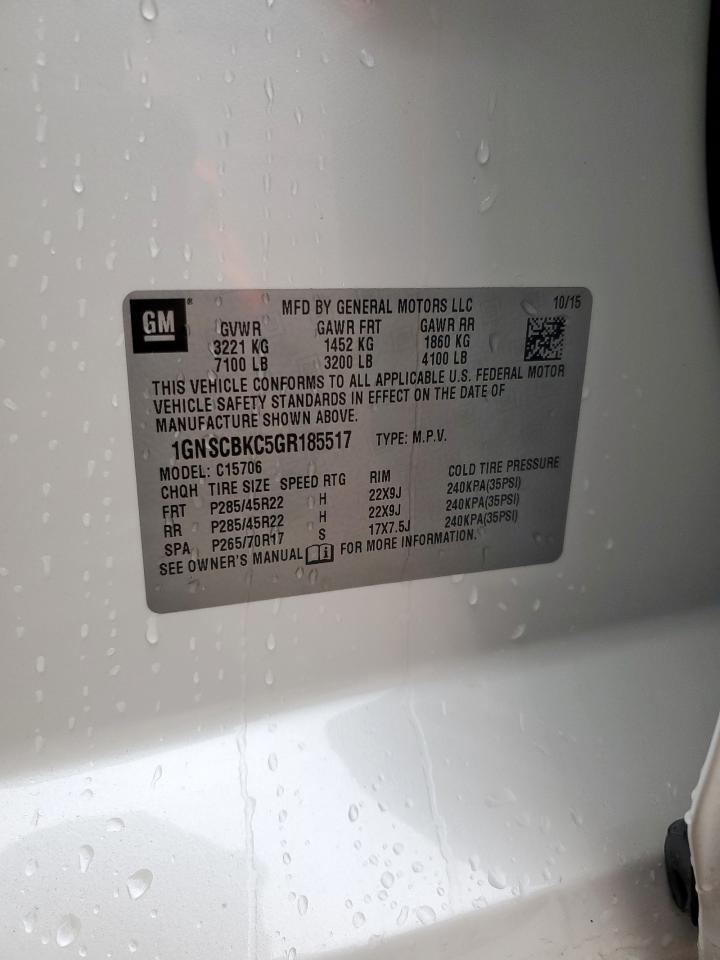 2016 Chevrolet Tahoe C1500 Lt VIN: 1GNSCBKC5GR185517 Lot: 63288195