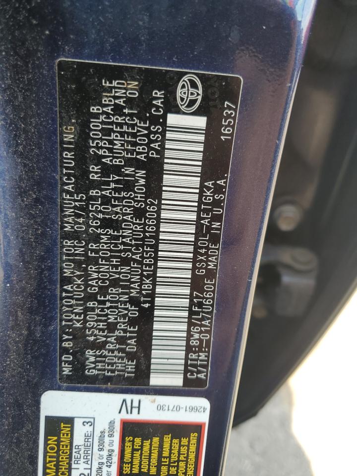2015 Toyota Avalon Xle VIN: 4T1BK1EB5FU166062 Lot: 65442325