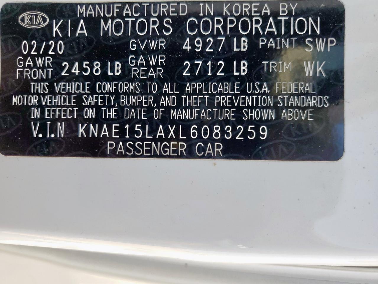 2020 Kia Stinger VIN: KNAE15LAXL6083259 Lot: 65599195