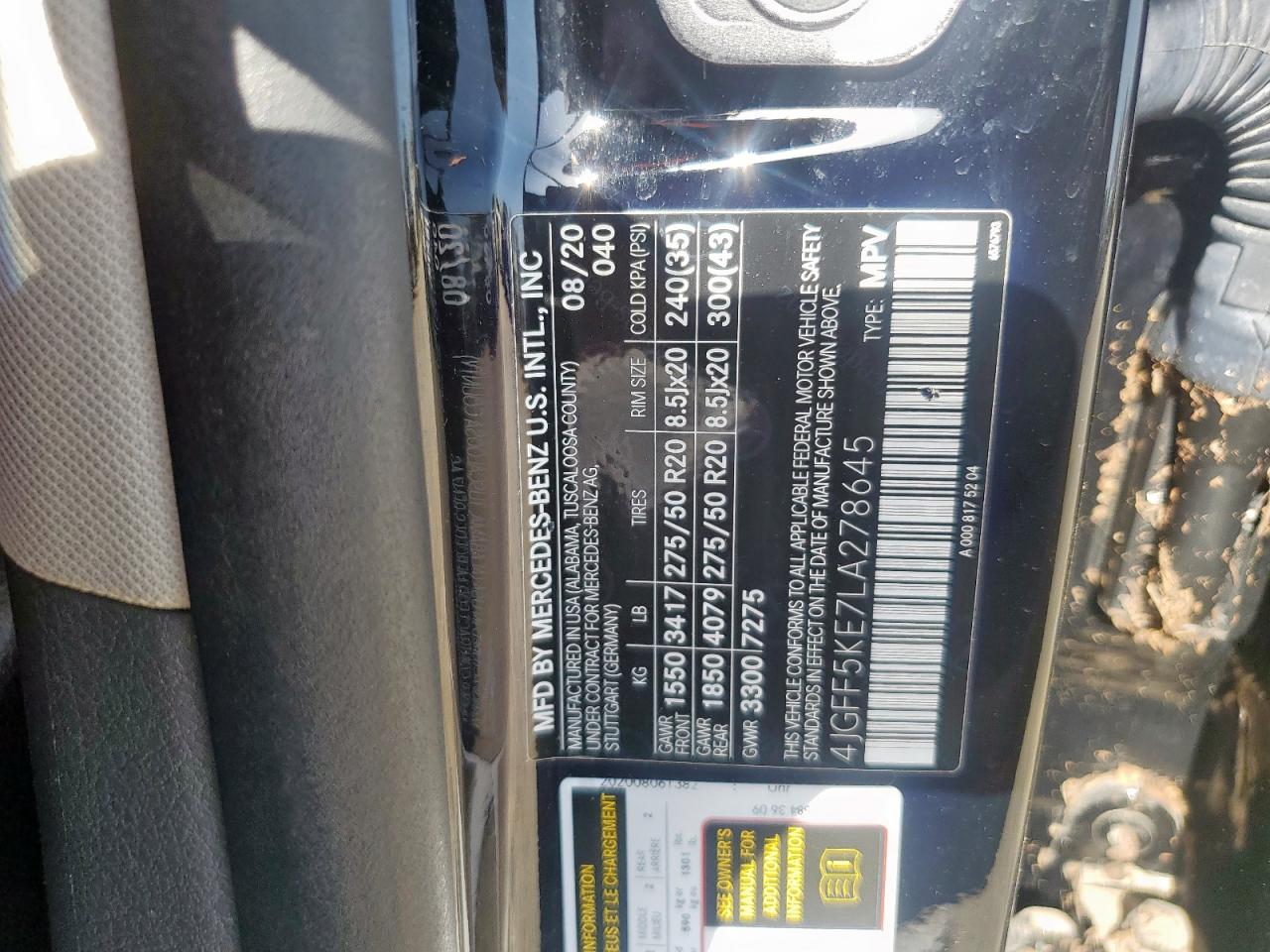 2020 Mercedes-Benz Gls 450 4Matic VIN: 4JGFF5KE7LA278645 Lot: 64407065