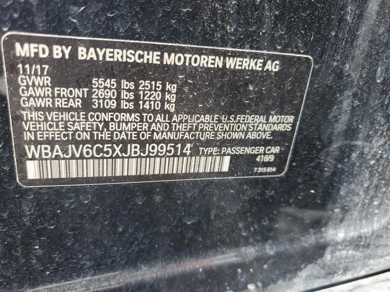 2018 BMW 640 Xigt VIN: WBAJV6C5XJBJ99514 Lot: 63288885