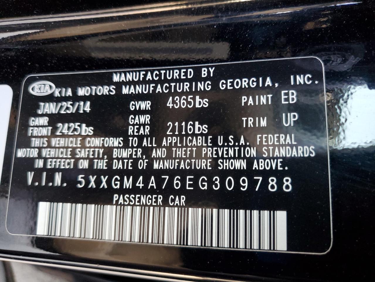 2014 Kia Optima Lx VIN: 5XXGM4A76EG309788 Lot: 65290765