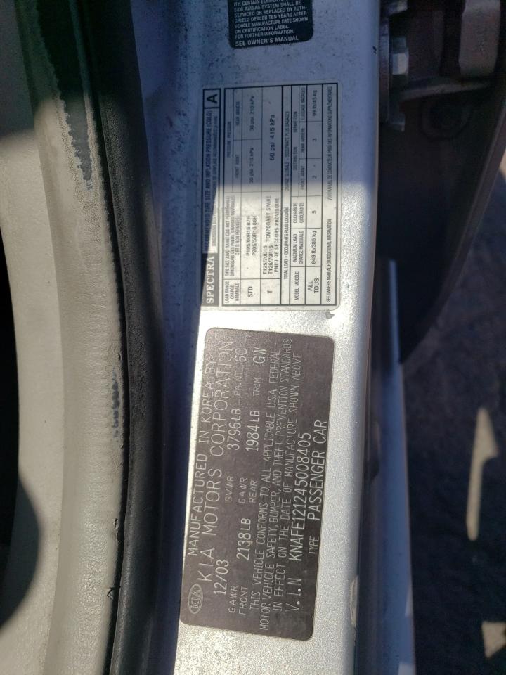 2004 Kia Spectra Lx VIN: KNAFE121245008405 Lot: 62411575