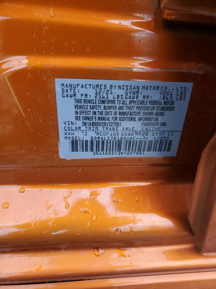 2022 Nissan Sentra Sr VIN: 3N1AB8DV3NY227881 Lot: 62812395