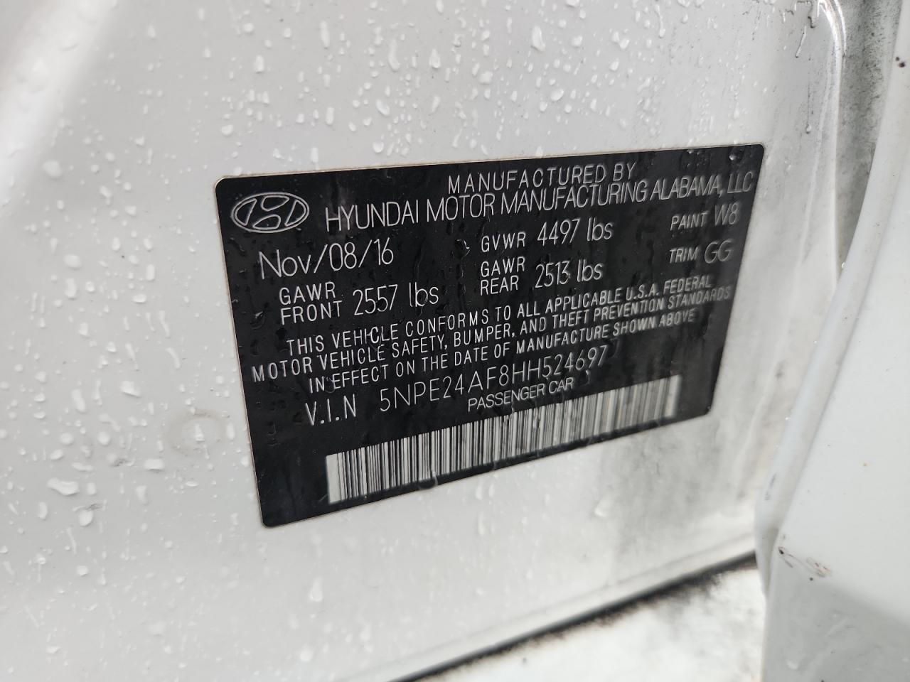 2017 Hyundai Sonata Se VIN: 5NPE24AF8HH524697 Lot: 65534775