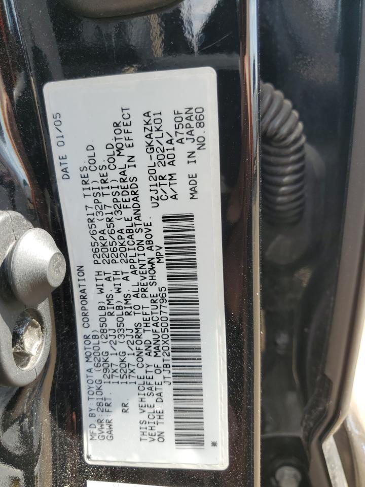 2005 Lexus Gx 470 VIN: JTJBT20X050077965 Lot: 63597755