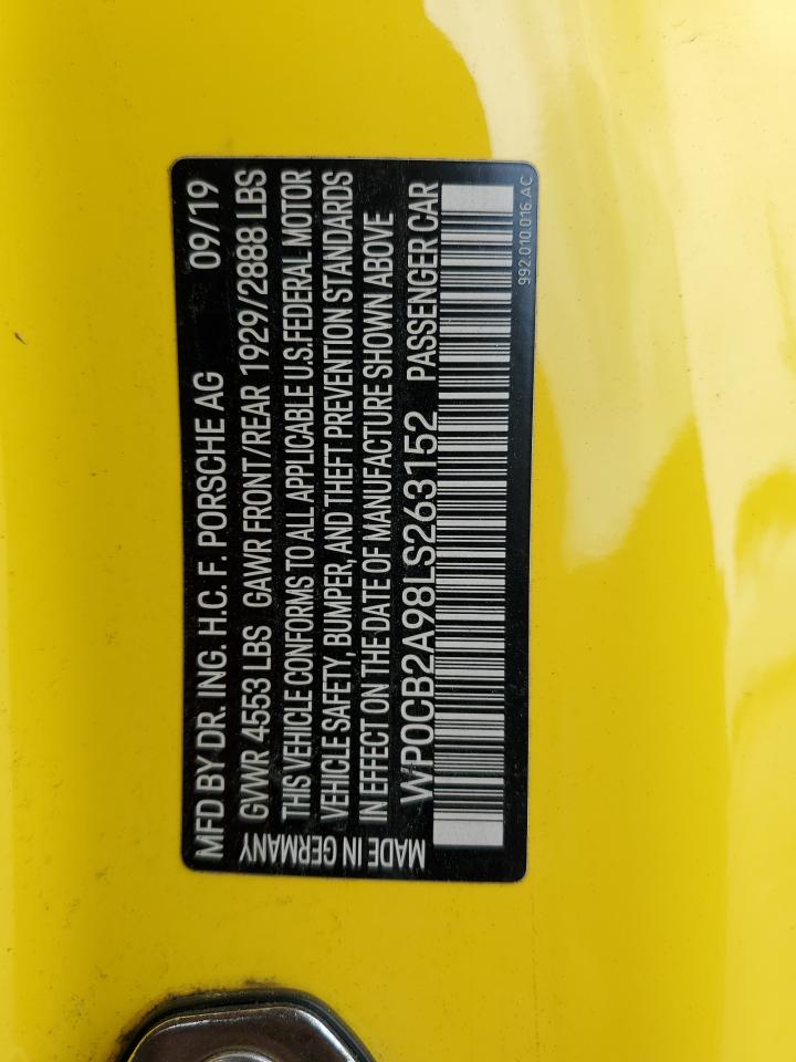 2020 Porsche 911 Carrera S VIN: WP0CB2A98LS263152 Lot: 64786045