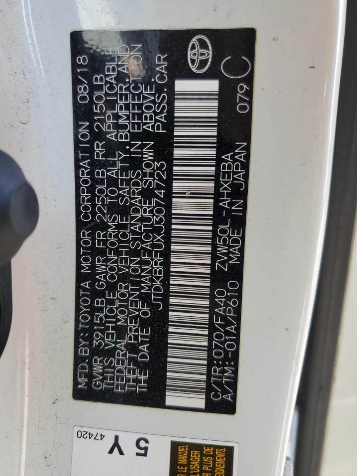 2018 Toyota Prius VIN: JTDKBRFUXJ3074723 Lot: 64808665